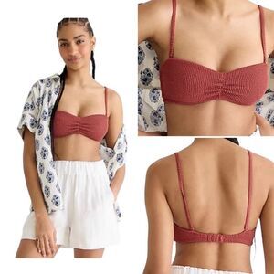 J Crew Chimney Brown Red Textured Convertible Strap Bikini Top Sz 3X NWT